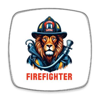 Firefighter Lion Gift - Square fridge magnet - white - Front