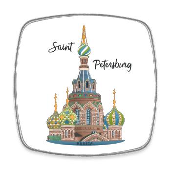 St. Petersburg, Kirche, Russland, Handzeichnung - Viereckiger Kühlschrankmagnet - Weiß - Vorne