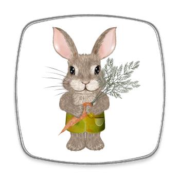 cute rabbit with carrot and shorts - Square fridge magnet - white - Front