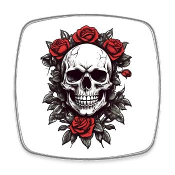 Skull with red roses - Square fridge magnet - white - Front
