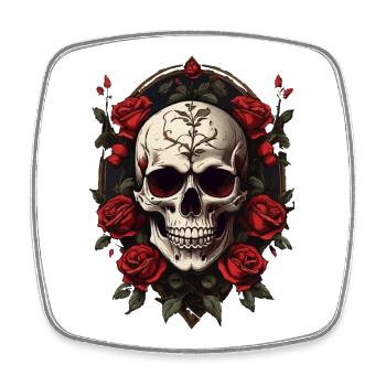 Gothic Schädel mit Rosenkranz - Viereckiger Kühlschrankmagnet - Weiß - Vorne