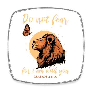 Lion, Papillon, Verset Biblique, Christian - Magnet carré - blanc - Devant