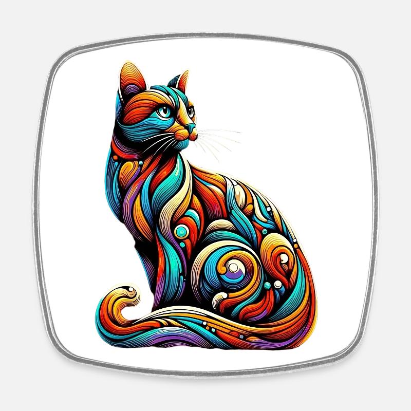 Chat - Magnet carré - blanc