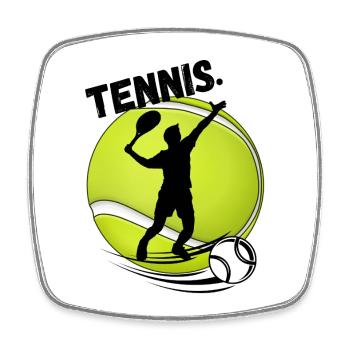 Tennis Player Silhouette on Tennis Ball - Square fridge magnet - white - Front