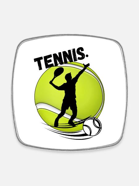 Silhouette de joueur de tennis sur balle de tennis - Magnet carré - blanc