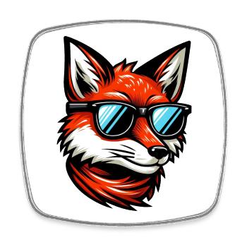 Cool Fox with Sunglasses Cute Cartoon Design - Square fridge magnet - white - Front