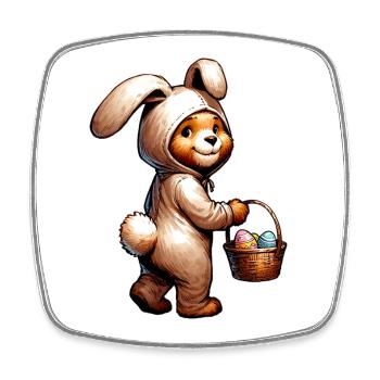 Osterhase Bär – Süßes Plüschtier mit Eierkorb - Viereckiger Kühlschrankmagnet - Weiß - Vorne
