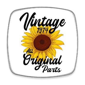 Vintage 1974 Sunflower Birthday Vintage 74 - Square fridge magnet - white - Front
