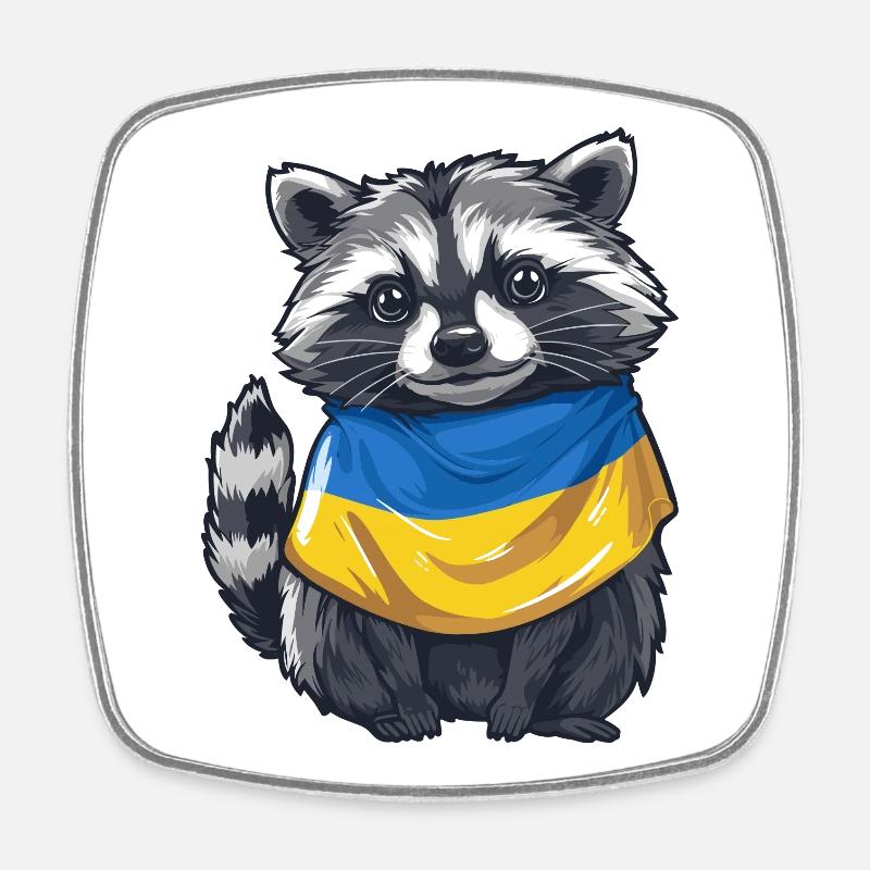 Niedlicher Waschbär mit Ukraine Halstuch - Viereckiger Kühlschrankmagnet - Weiß