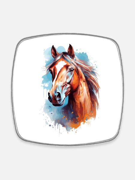 Conception du cheval Aqaurell - Magnet carré - blanc