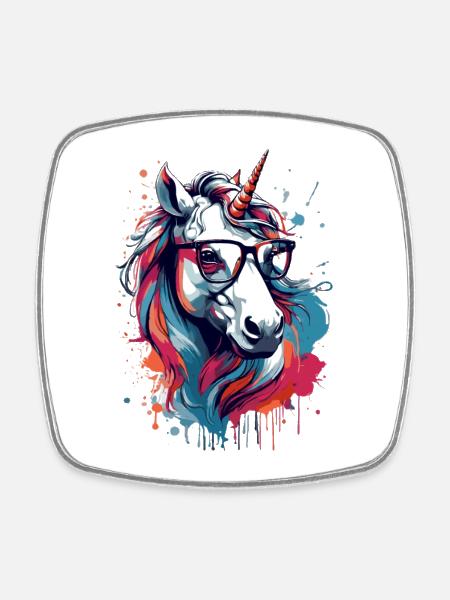 Bunter Einhorn Kunstdruck - Viereckiger Kühlschrankmagnet - Weiß