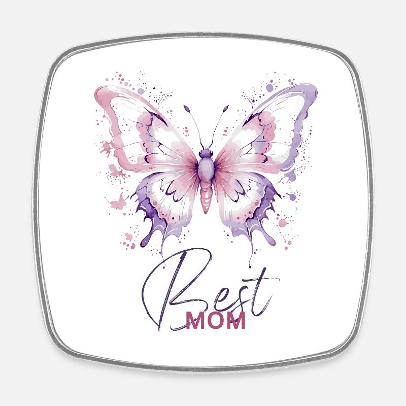Best Mom: White-Pink-Purple Butterfly Design - Square fridge magnet - white