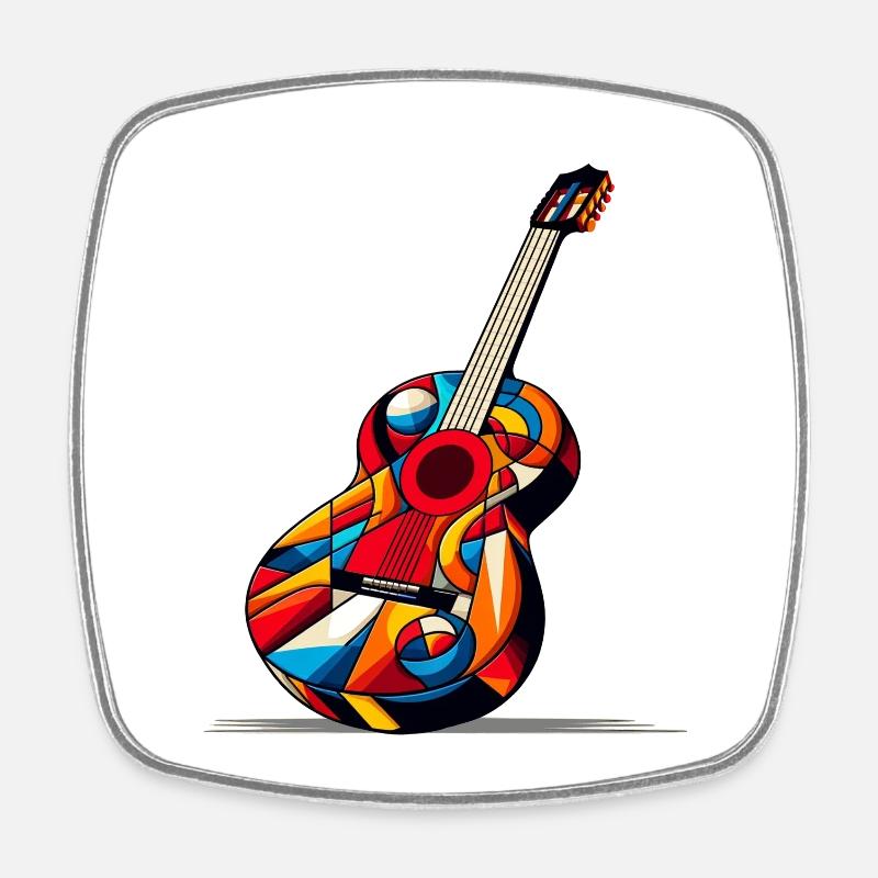 Guitare classique multicolore style cubiste - Magnet carré - blanc