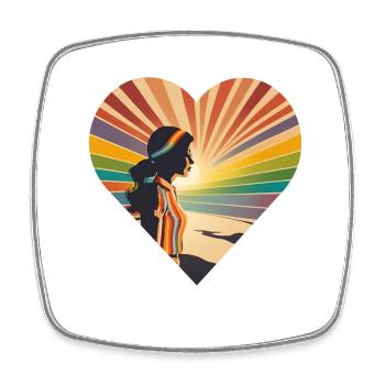 Regenbogen Retro, Frau im Herz , Einzigarting - Viereckiger Kühlschrankmagnet - Weiß - Vorne