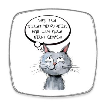 Katzenkopf mit Denkblase - Cartoon Stil - Viereckiger Kühlschrankmagnet - Weiß - Vorne