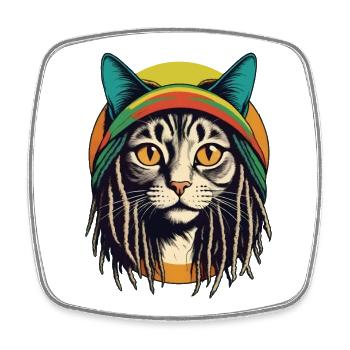 Coole Rasta-Katze - Viereckiger Kühlschrankmagnet - Weiß - Vorne