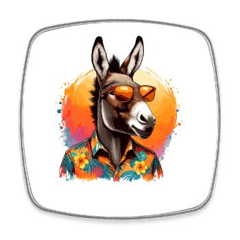 Summery animal-style donkey with sunglasses - Square fridge magnet - white - Front