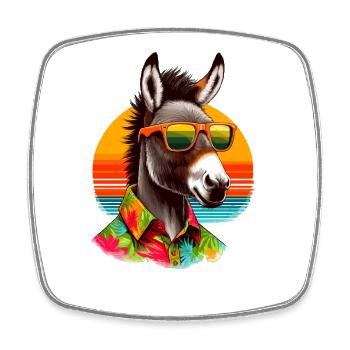 âne décontracté avec lunettes de soleil et chemise hawaïenne - Magnet carré - blanc - Devant