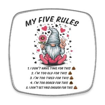 5 rules of a funny gnome - Square fridge magnet - white - Front