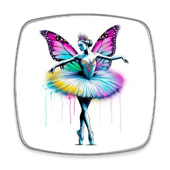 Ballerina mit Schmetterlingsflügeln, Schmetterlingen, Tutu - Viereckiger Kühlschrankmagnet - Weiß - Vorne
