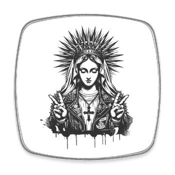 Mutter Gottes Maria als Punk mit Lederoutfit - Viereckiger Kühlschrankmagnet - Weiß - Vorne