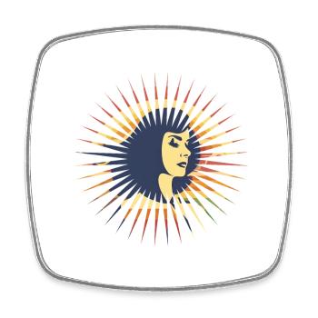 T-Shirt mit Regenbogen Retro,Frau in Sonne - Viereckiger Kühlschrankmagnet - Weiß - Vorne