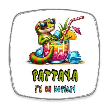 Gecko Pattaya Thailand Design - Viereckiger Kühlschrankmagnet - Weiß - Vorne