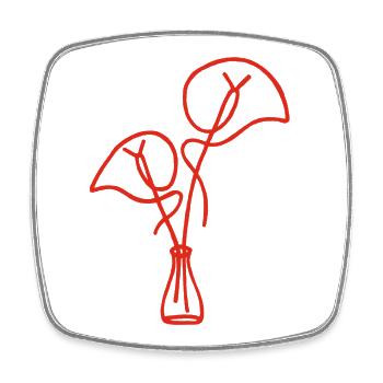 Red Floral Sketch - Square fridge magnet - white - Front
