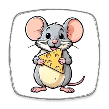 Freche Cartoon-Maus mit Käse - Viereckiger Kühlschrankmagnet - Weiß - Vorne