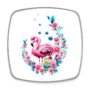 Flamant rose élégant avec des fleurs tropicales. - Magnet carré - blanc - Devant