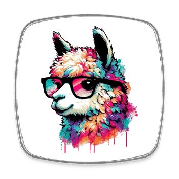 Alpaka mit Brille - Viereckiger Kühlschrankmagnet - Weiß - Vorne