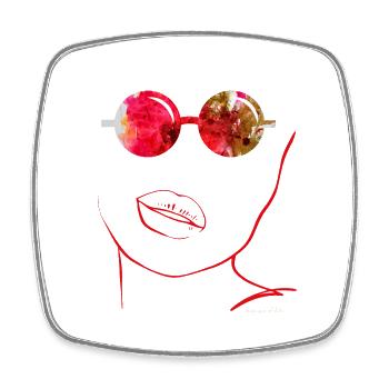 Art abstrait avec des lunettes de soleil et des lèvres rouges - Magnet carré - blanc - Devant