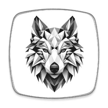geometrischer Wolfskopf- Polygonen Motiv - Viereckiger Kühlschrankmagnet - Weiß - Vorne