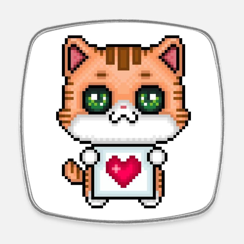 Pixel Loving Kitten - Square fridge magnet - white