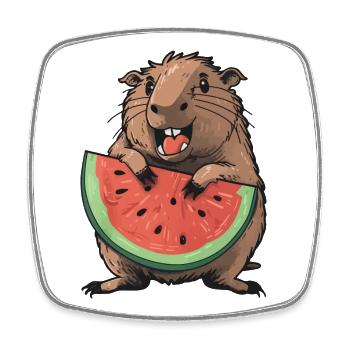 Capybara mangeant de la pastèque - Magnet carré - blanc - Devant