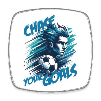 Künstlerische Fußballillustration: Verfolge deine Ziele! - Viereckiger Kühlschrankmagnet - Weiß - Vorne