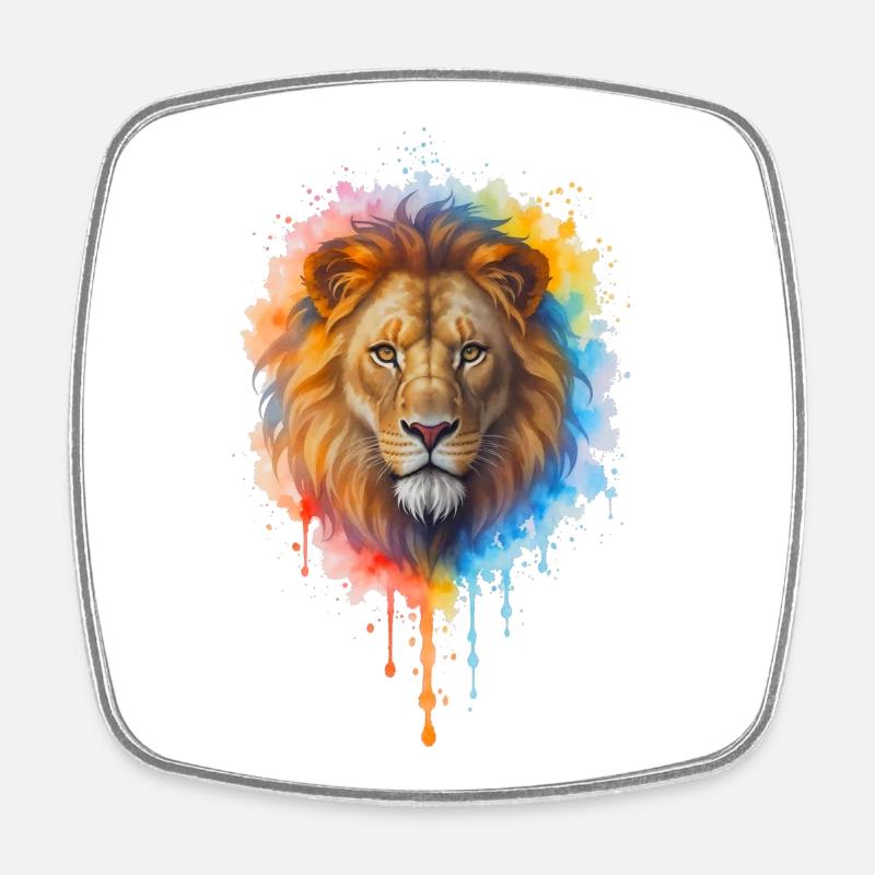 Lion à l’aquarelle - Magnet carré - blanc