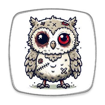gruselige Zombie-Eule für Halloween Spaß - Viereckiger Kühlschrankmagnet - Weiß - Vorne