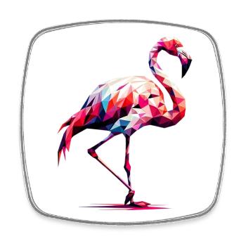 Flamant rose polygonal - Magnet carré - blanc - Devant