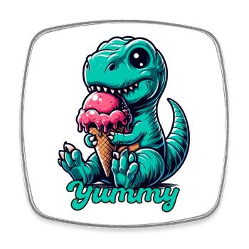 Cute T-Rex with Ice Dinosaur Gift - Square fridge magnet - white - Front
