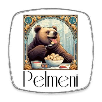 Pelmeni Bear Russian Gift - Square fridge magnet - white - Front