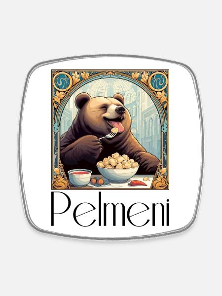 Pelmeni Bear Russian Gift - Square fridge magnet - white