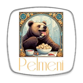 Pelmeni Bear Russian Gift - Square fridge magnet - white - Front