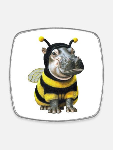 Hippopotamus Bee 2 - Square fridge magnet - white