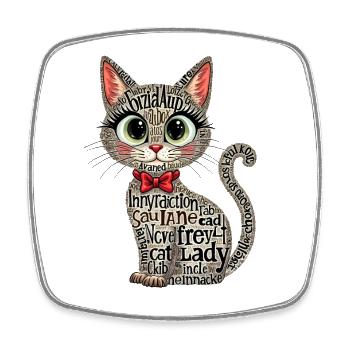 CAT LADY, TEXT ART, TYPOGRAPHY - Square fridge magnet - white - Front