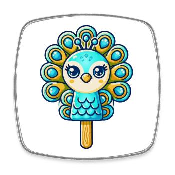 An ice cream in the shape of a smiling peacock - Square fridge magnet - white - Front