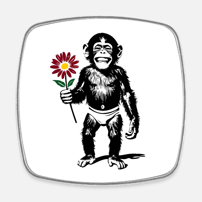 Affe mit Blume Valentinsgeschenk - Viereckiger Kühlschrankmagnet - Weiß