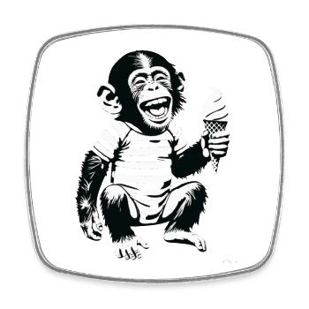 Playful Monkey with IceCream Design - Square fridge magnet - white - Front