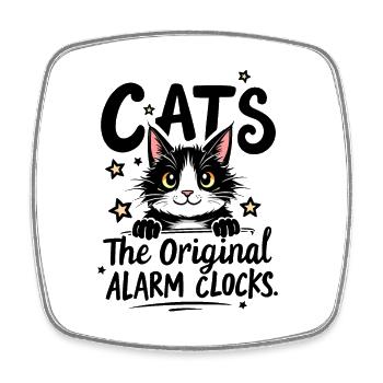 CHATS : LES RÉVEILS ORIGINAUX - Magnet carré - blanc - Devant