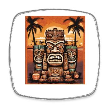 Tiki Statues - Magnet carré - blanc - Devant